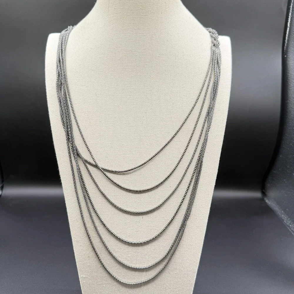 Multi Strand Silver Tone Chain Necklace Layered Draped Knot Statement Jewelry